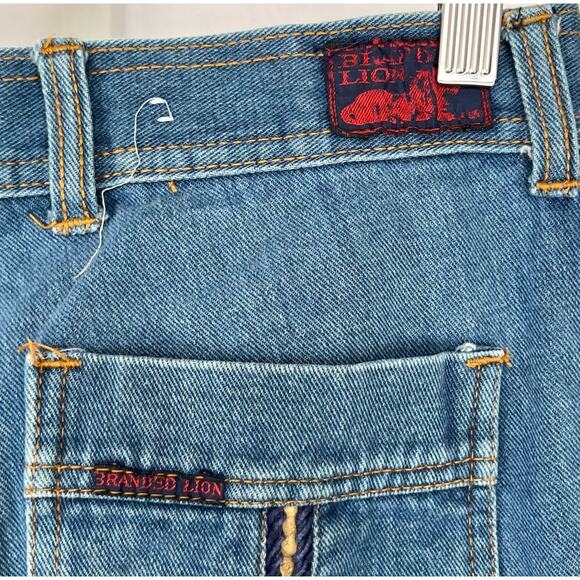 BRANDED LION VTG Hi Rise Flare Jeans Cord Trim Medium Wash Cotton Denim Blue - Picture 4 of 10